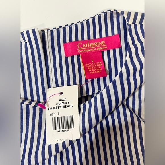 CATHERINE MALANDRINO Blue and white stripe bell sleeve blouse‎ size S. - Picture 9 of 13
